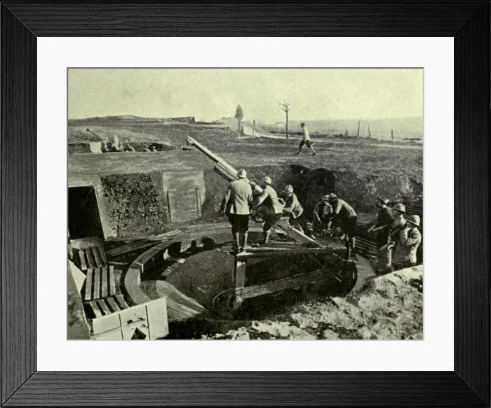 Framed Print : World War 1: Battle of Verdun. A battery of French 75s in action immediately behind Fort Douaumont Framed Print : World War 1: Battle of Verdun. A battery of French 75s in action immediately behind Fort Douaumont