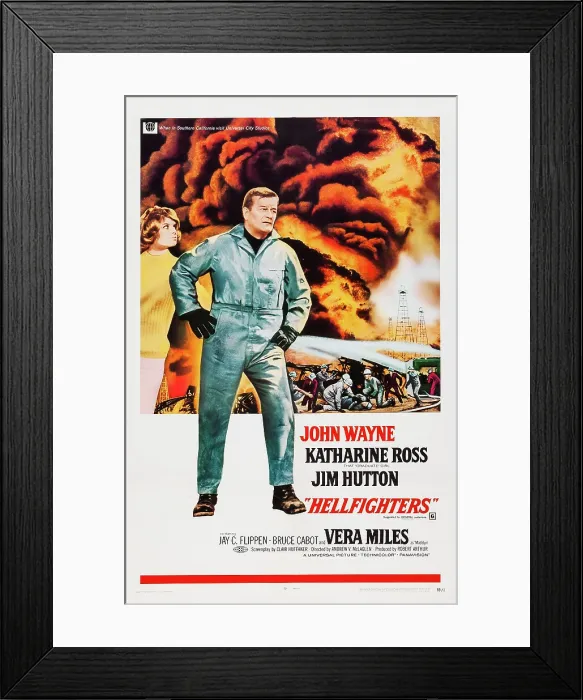 Framed Print : HELLFIGHTERS, US poster, Katharine Ross, John Wayne, 1969 Framed Print : HELLFIGHTERS, US poster, Katharine Ross, John Wayne, 1969