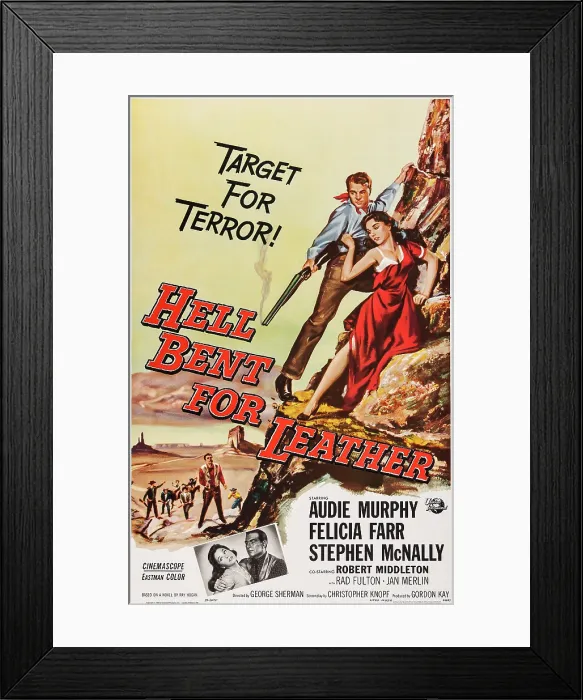 Framed Print : HELL BENT FOR LEATHER, top from left: Audie Murphy, Felicia Farr, bottom from left: Felicia Farr, Audie Murphy, 1960