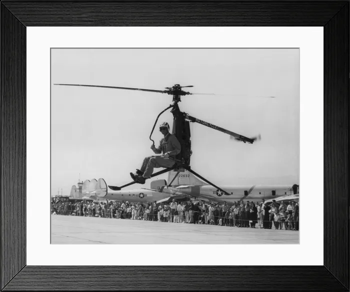 Framed Print : Rotocycle, 250-pound collapsible, one-man helicopter in demonstration flight in 1957-58. It was developed for the Marines to use for observation, liaison, and maneuvers Framed Print : Rotocycle, 250-pound collapsible, one-man helicopter in demonstration flight in 1957-58. It was developed for the Marines to use for observation, liaison, and maneuvers