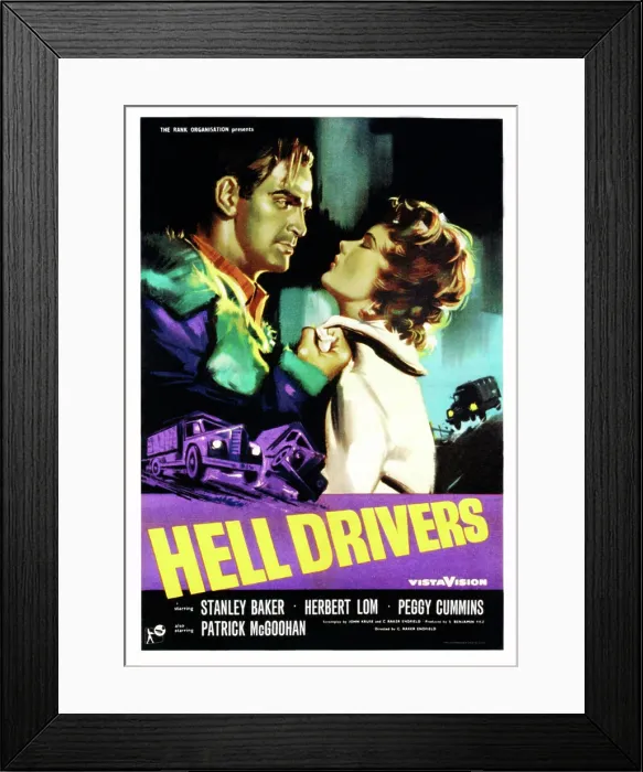 Framed Print : HELL DRIVERS, from left: Stanley Baker, Peggy Cummins on poster art, 1957 Framed Print : HELL DRIVERS, from left: Stanley Baker, Peggy Cummins on poster art, 1957