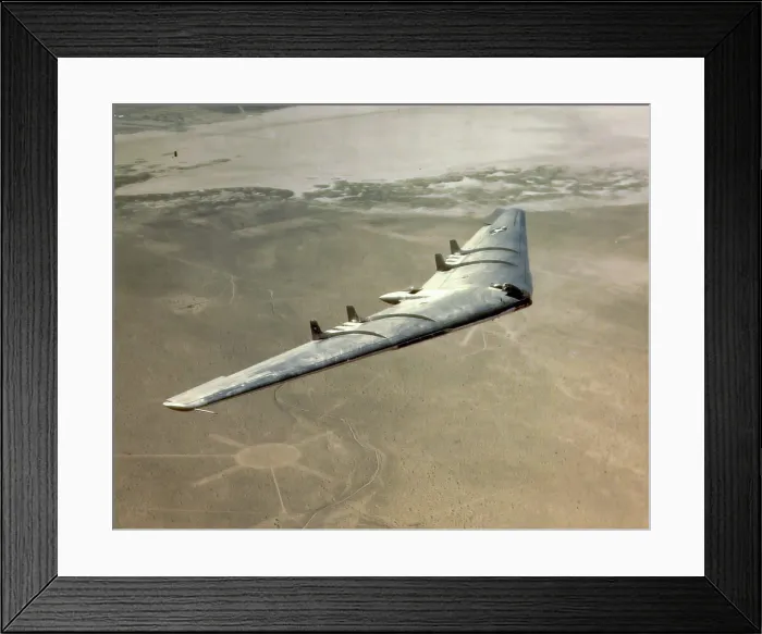 Framed Print : Aerial view of U.S. Air Force's 100-ton Northrop Flying Wing YB-49 jet bomber in flight, 1948
