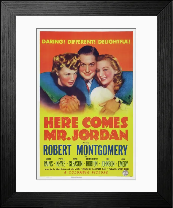 Framed Print : HERE COMES MR. JORDAN, US poster art, from left: Rita Johnson, Robert Montgomery, Evelyn Keyes, 1941