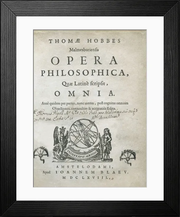Framed Print : HOBBES, Thomas (1588-1679). 'Opera Philosophica', edition of the complete works by Hobbes carried out in Amsterdam (1668). SPAIN. Barcelona Framed Print : HOBBES, Thomas (1588-1679). 'Opera Philosophica', edition of the complete works by Hobbes carried out in Amsterdam (1668). SPAIN. Barcelona