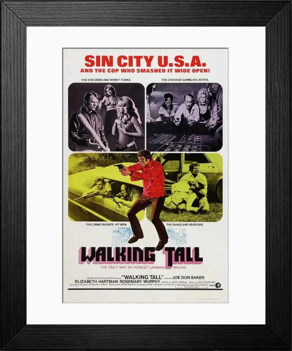 Framed Print : WALKING TALL, US poster art, bottom right insert: Joe Don Baker, Elizabeth Hartman, 1973