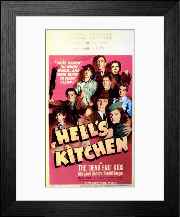 Framed Print : HELL'S KITCHEN, US poster, bottom right from left: Ronald Reagan, Margaret Lindsay with The Dead End Kids, 1939