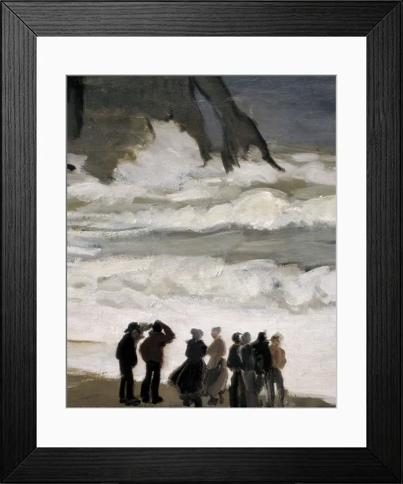Framed Print : MONET, Claude (1840-1926). Rough Sea at Etretat. 1868-1869. Left detail. Group of people. Impressionism. Oil on canvas. FRANCE. Paris. Muse d'Orsay (Orsay Museum)