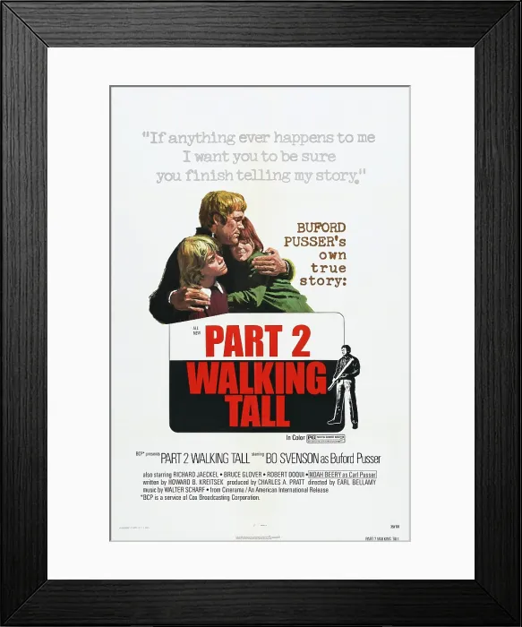 Framed Print : WALKING TALL PART II, (aka PART 2, WALKING TALL), US poster, from left: Leif Garrett, Bo Svenson, Dawn Lyn, 1975