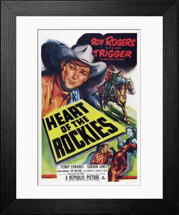 Framed Print : HEART OF THE ROCKIES, US poster art, Roy Rogers, Trigger, 1951 Framed Print : HEART OF THE ROCKIES, US poster art, Roy Rogers, Trigger, 1951