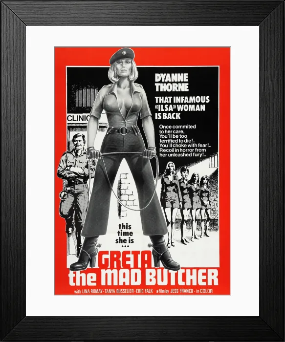 Framed Print : WANDA, THE WICKED WARDEN, (aka GRETA, THE MAD BUTCHER), Dyanne Thorne, 1977