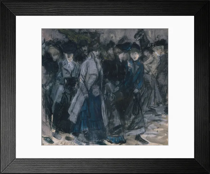 Framed Print : SHOP GIRLS, by William Glackens, 1900, American drawing, pastel and watercolor on illustration board. Young working city women are walking in a group on the street Framed Print : SHOP GIRLS, by William Glackens, 1900, American drawing, pastel and watercolor on illustration board. Young working city women are walking in a group on the street