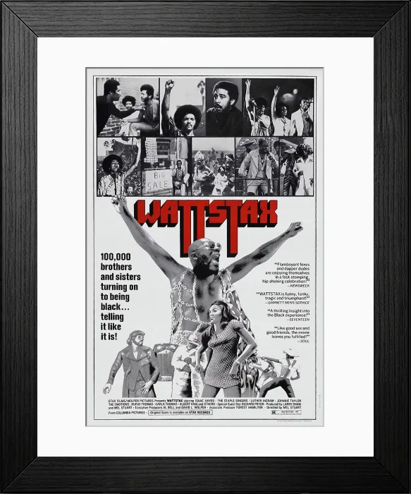 Framed Print : WATTSTAX, US poster art, top: second left: Jesse Jackson; top, second right: Richard Pryor; bottom, center: Isaac Hayes, 1973