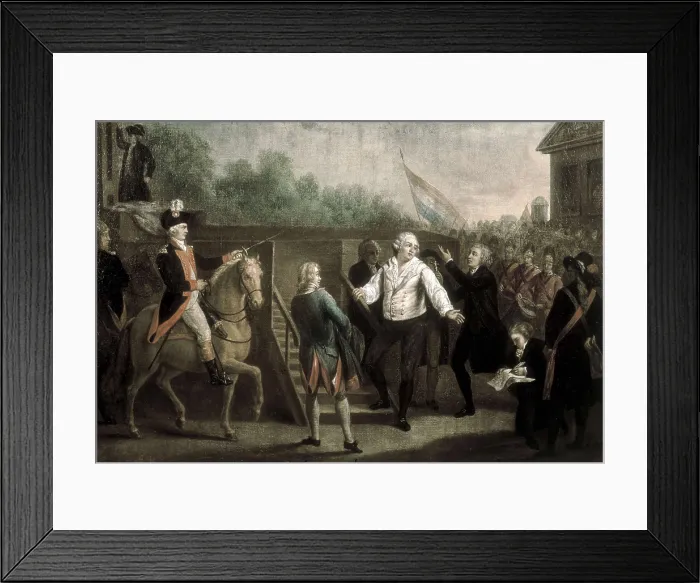 Framed Print : BENAZECH, Charles (1767-1794). Louis XVI (1754-93) at the Foot of the Scaffold, 21st January 1793. 1793. Oil on canvas. FRANCE. Versailles. National Museum of Versailles Framed Print : BENAZECH, Charles (1767-1794). Louis XVI (1754-93) at the Foot of the Scaffold, 21st January 1793. 1793. Oil on canvas. FRANCE. Versailles. National Museum of Versailles