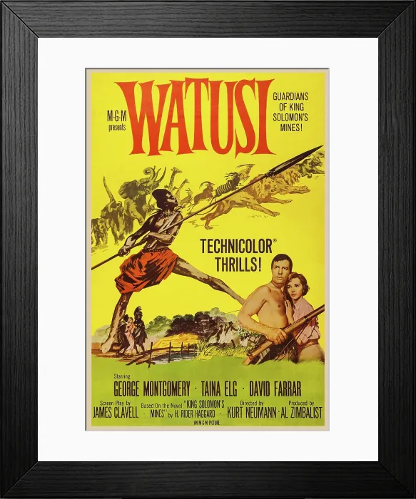 Framed Print : WATUSI, US poster art, from left: George Montgomery, Taina Elg, 1959