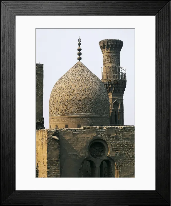 Framed Print : The Funerary Complex of Sultan al-Ashraf Qaytbay. 1472-1474. EGYPT. CAIRO. Cairo. Islamic Cairo. Mausoleum of Qaitbay. Qaitbay Funerary Complex. Dome and minaret. Ottoman art