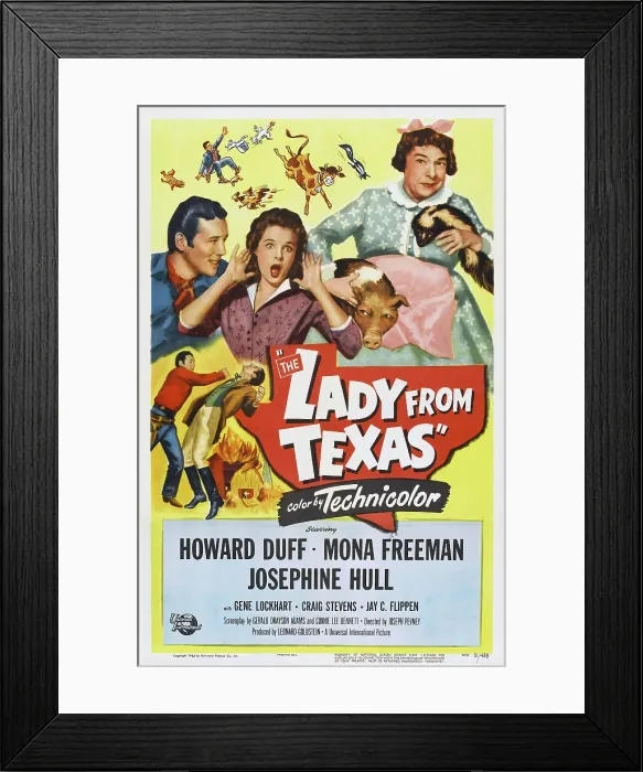 Framed Print : THE LADY FROM TEXAS, l-r: Howard Duff, Mona Freeman, Josephine Hull on poster art, 1951 Framed Print : THE LADY FROM TEXAS, l-r: Howard Duff, Mona Freeman, Josephine Hull on poster art, 1951