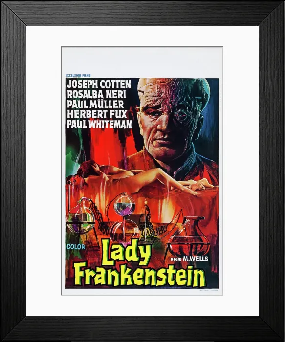 Framed Print : LADY FRANKENSTEIN, (aka LA FIGLIA DI FRANKENSTEIN), Belgian poster art, 1971