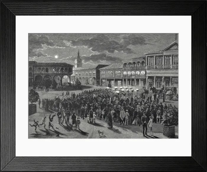 Framed Print : Ecuador (4th August 1884). Guayaquil. Serenade at the Bolvar Square in front the hotel of the same name. Etching. AISA / Everett Collection**US SALES ONLY**