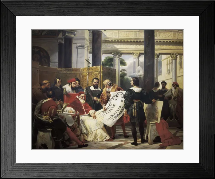 Framed Print : VERNET, Emil-Jean-Horace (1789-1863). Pope Julius II ordering Bramante, Michelangelo and Raphael to construct the Vatican and St. ca. 1827. Soffit from the museum's B hall Framed Print : VERNET, Emil-Jean-Horace (1789-1863). Pope Julius II ordering Bramante, Michelangelo and Raphael to construct the Vatican and St. ca. 1827. Soffit from the museum's B hall