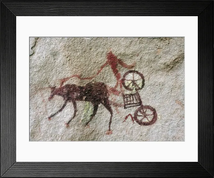 Framed Print : LIBYA. Tadrart Acacus. Representation of a cart pulled by an ox (c. 1500 BC). Neolithic art. Cave. AISA / Everett Collection**US SALES ONLY**