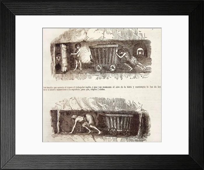 Framed Print : Industrial Revolution (1849). Children working in mines. Image from 'La Ilustracin. Peridico Universal'. Engraving. SPAIN. Madrid. National Library