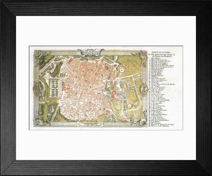 Framed Print : Map of Madrid (1762) by Ventura Rodrguez and published in 'La gua de forasteros' (1765). Engraving. SPAIN. Madrid. Municipal Museum
