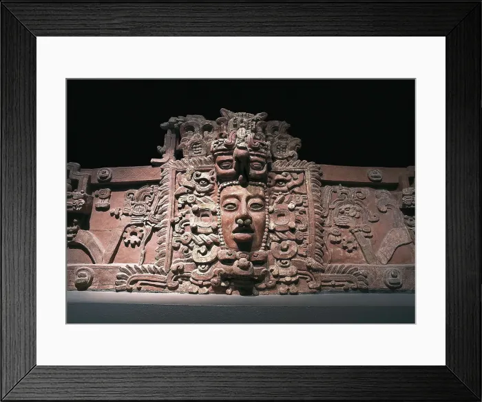 Framed Print : Kinich Ahau, Mayan sun god. 500-800. Classical period. Maya Solar God. Face of the god with a bird headdress. He rests on the face of the Water God Jajun Framed Print : Kinich Ahau, Mayan sun god. 500-800. Classical period. Maya Solar God. Face of the god with a bird headdress. He rests on the face of the Water God Jajun