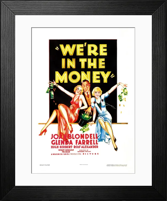 Framed Print : WE'RE IN THE MONEY, US poster art, from left: Glenda Farrell, Hugh Herbert, Joan Blondell, 1935