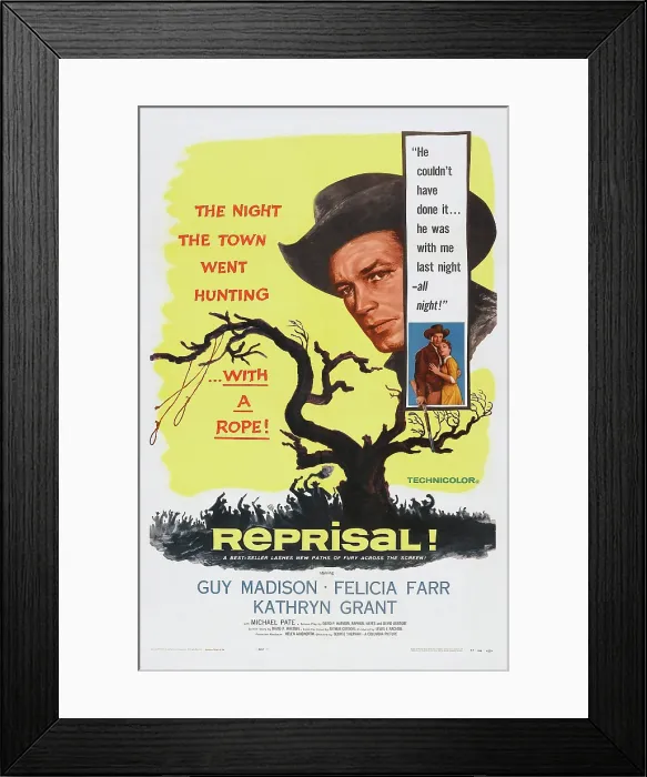 Framed Print : REPRISAL!, US poster art, insert, from left: Guy Madison, Felicia Farr, 1956