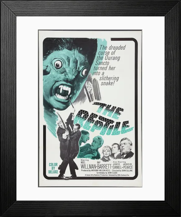 Framed Print : THE REPTILE, top: Jacqueline Pearce, bottom l-r: Noel Willman (obscured by sword), Marne Maitland, Jacqueline Pearce, Jennifer Daniel, Ray Barrett, Michael Ripper, 1966