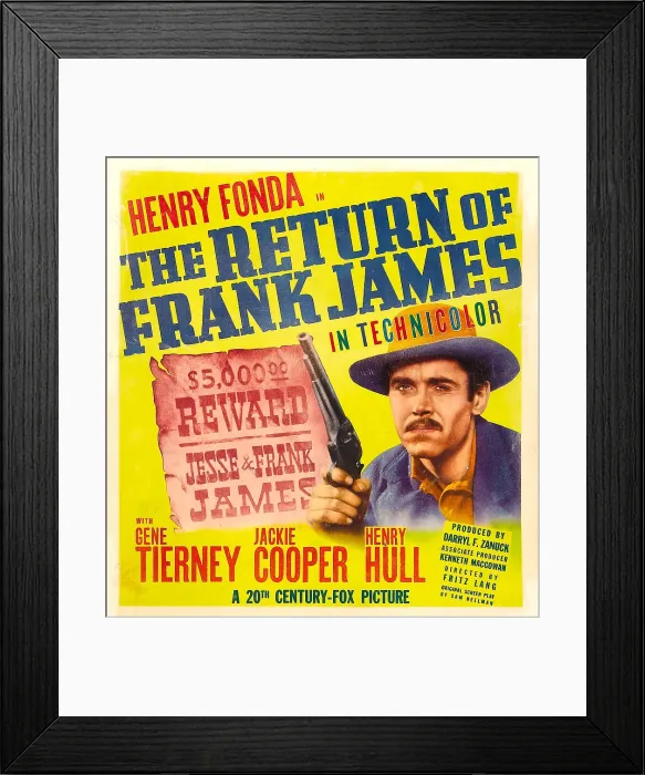 Framed Print : THE RETURN OF FRANK JAMES, Henry Fonda on window card, 1940, TM and Copyright 20th Century Fox Film Corp. All rights reserved. / courtesy Everett Collection