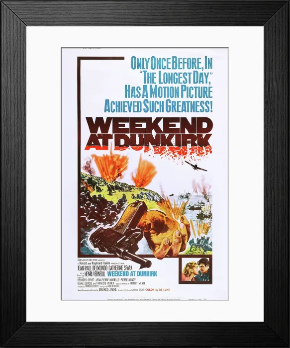 Framed Print : WEEKEND AT DUNKIRK, (aka WEEK-END A ZUYDCOOTE), US poster, bottom from left: Catherine Spaak, Jean-Paul Belmondo, 1964 Framed Print : WEEKEND AT DUNKIRK, (aka WEEK-END A ZUYDCOOTE), US poster, bottom from left: Catherine Spaak, Jean-Paul Belmondo, 1964