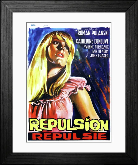 Framed Print : REPULSION, (aka REPULSIE), Belgian poster art, Catherine Deneuve, 1965 Framed Print : REPULSION, (aka REPULSIE), Belgian poster art, Catherine Deneuve, 1965