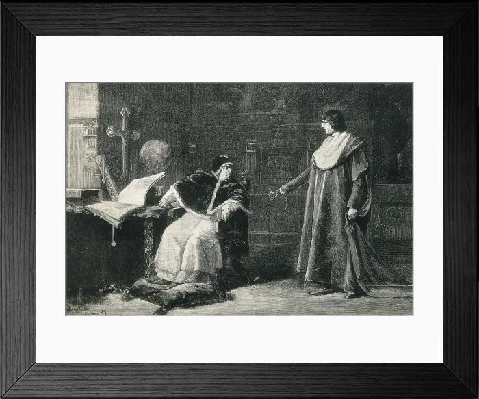Framed Print : ALEXANDER VI (1431-1503); BORGIA, Cesare (1475-1507). Cesare Borgia relinquishing the purple before Pope Alexander IV. Engraving. AISA / Everett Collection**US SALES ONLY**