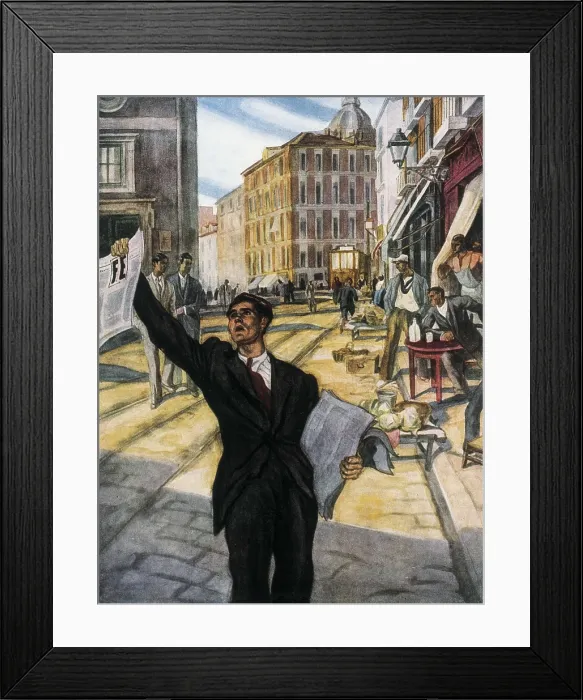 Framed Print : Spain. Second Republic (1931-1936). Publication of the first number of the weekly magazine 'FE' (Falange Espaola) on 7th December 1933. Drawing
