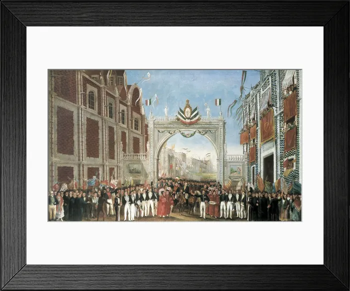 Framed Print : Solemn and Peaceful Entrance of the Army of the Three-Guarantees into Mexico City on 27th September 1821. 19th c. Anonymous painting. Celebration of Independence. Oil on canvas