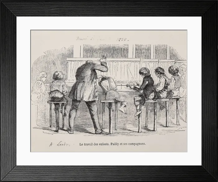 Framed Print : UNITED KINGDOM. ENGLAND. Industrial Revolution. Children using machines in a textile factory. Engraving. AISA / Everett Collection**US SALES ONLY**