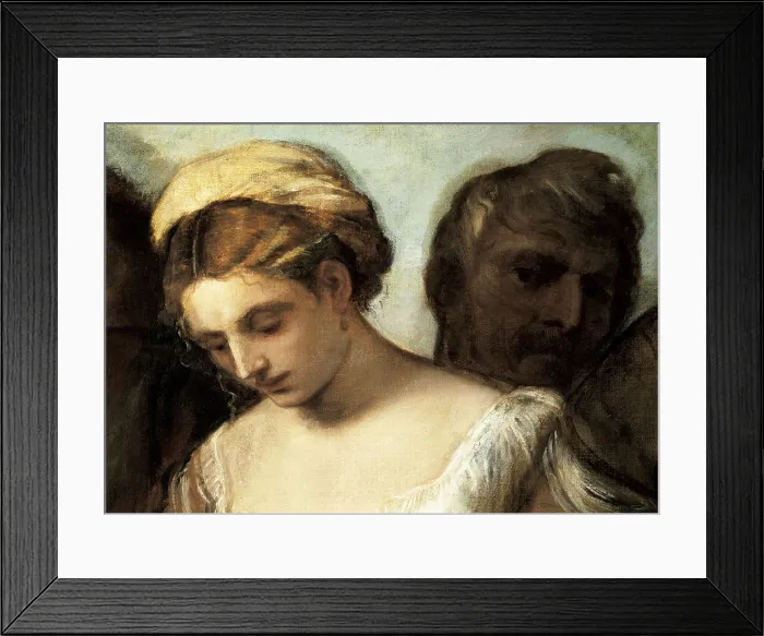 Framed Print : TIZIANO, pupil of (16th century). Christ and the adulteress. 1512 - 1515. Detail of the adulteress. Renaissance art. Cinquecento. Venetian school. Oil on canvas. AUSTRIA. Vienna