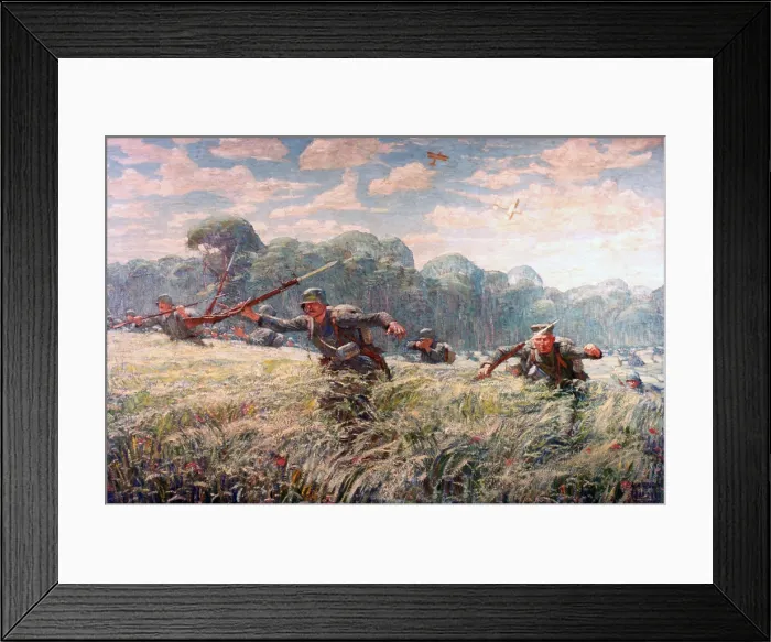 Framed Print : BATTLE OF BELLEAU WOODS, FRANCE, by Harvey Dunn. June 3, 1918. Advancing Germans halted by 2nd Battalion, Fifth Marines, in wheat fields two and a half miles west of Belleau Wood Framed Print : BATTLE OF BELLEAU WOODS, FRANCE, by Harvey Dunn. June 3, 1918. Advancing Germans halted by 2nd Battalion, Fifth Marines, in wheat fields two and a half miles west of Belleau Wood