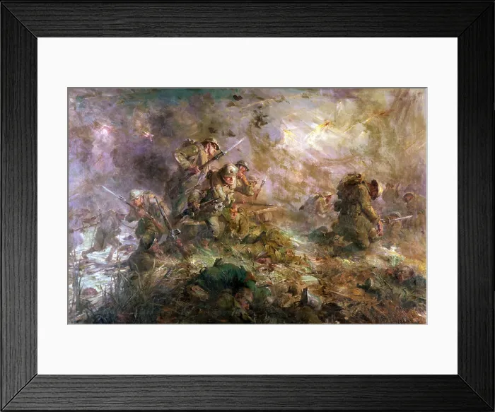 Framed Print : THE LAST NIGHT OF THE WAR, by Frederick C. Yohn. US assault across the Meuse River, by the 2nd Battalion, 5th Regiment, on the eve of the Armistice, 10-11 November 1918