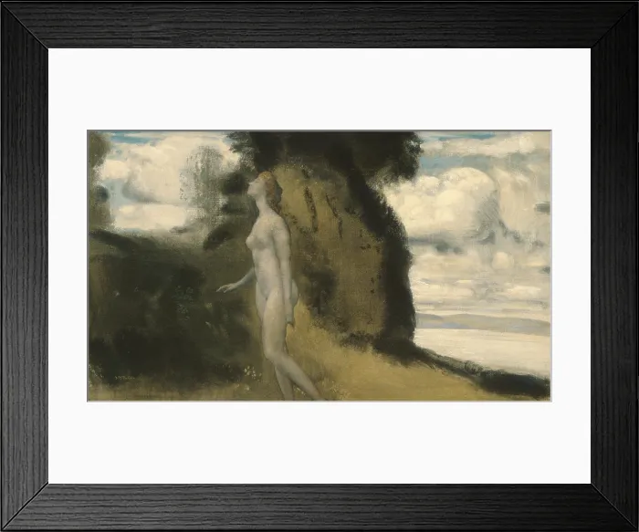 Framed Print : A MEASURE OF DREAMS, by Arthur B. Davies, 1925, American painting, oil on canvas. Nude walking on monumental hill landscape, evokes unreality Framed Print : A MEASURE OF DREAMS, by Arthur B. Davies, 1925, American painting, oil on canvas. Nude walking on monumental hill landscape, evokes unreality