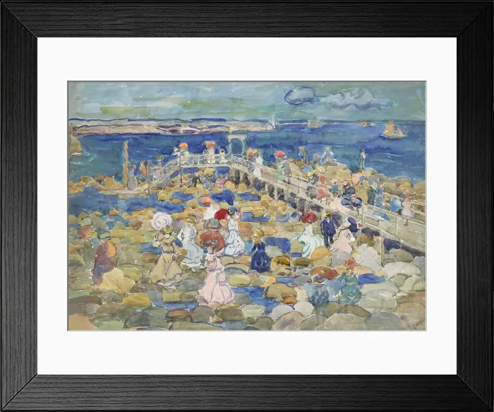 Framed Print : LOW TIDE, BEACHMONT, by Maurice Brazil Prendergast, 1900-05, American painting, watercolor. People enjoying beach at low tide in Beachmont, a suburb north of Boston Framed Print : LOW TIDE, BEACHMONT, by Maurice Brazil Prendergast, 1900-05, American painting, watercolor. People enjoying beach at low tide in Beachmont, a suburb north of Boston