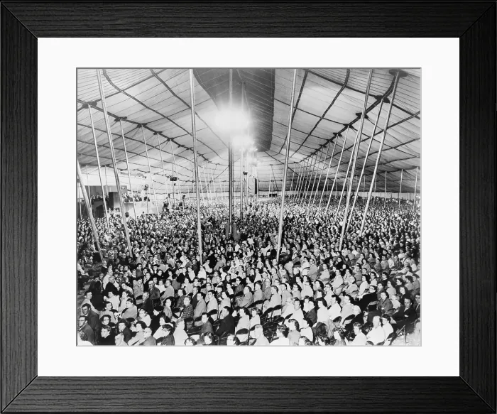 Framed Print : Preacher Oral Roberts conducted evangelistic and faith healing crusades in a tent in 1959. He toured America with his giant tent cathedral, which grew until it held 12, 000 people Framed Print : Preacher Oral Roberts conducted evangelistic and faith healing crusades in a tent in 1959. He toured America with his giant tent cathedral, which grew until it held 12, 000 people
