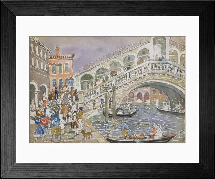 Framed Print : RIALTO BRIDGE (COVERED BRIDGE, VENICE), by Maurice Brazil Prendergast, 1911-12, Canadian-American watercolor. Drawing with gouache and charcoal on paper