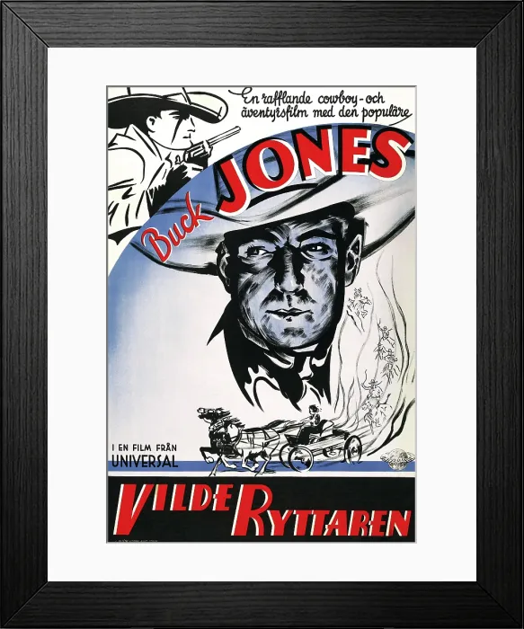 Framed Print : RED RIDER, (aka VILDE RYTTAREN), Buck Jones on Swedish poster art, 1934
