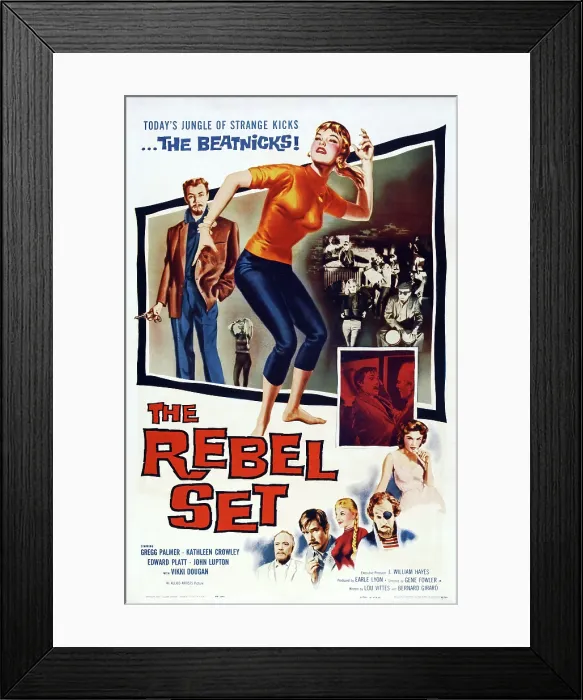 Framed Print : THE REBEL SET, top l-r: Don Sullivan, Vikki Dougan, bottom l-r: Edward C. Platt, John Lupton, Vikki Dougan, Kathleen Crowley, on poster art, 1959