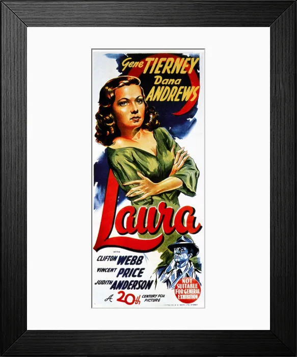 Framed Print : LAURA, Gene Tierney, Dana Andrews (bottom right), Austrailian daybill art, 1944, TM and Copyright 20th Century Fox Film Corp. All rights reserved. / courtesy Everett Collection Framed Print : LAURA, Gene Tierney, Dana Andrews (bottom right), Austrailian daybill art, 1944, TM and Copyright 20th Century Fox Film Corp. All rights reserved. / courtesy Everett Collection