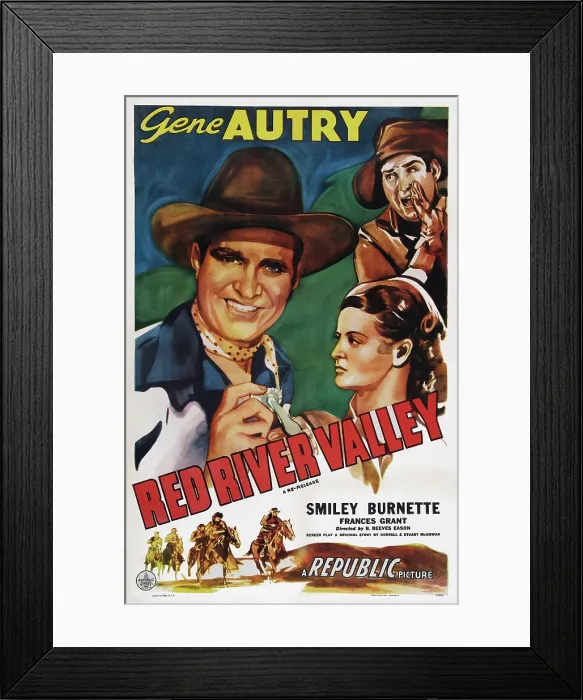 Framed Print : RED RIVER VALLEY, US poster art, from left: Gene Autry, Frances Grant, Smiley Burnette, 1936 Framed Print : RED RIVER VALLEY, US poster art, from left: Gene Autry, Frances Grant, Smiley Burnette, 1936