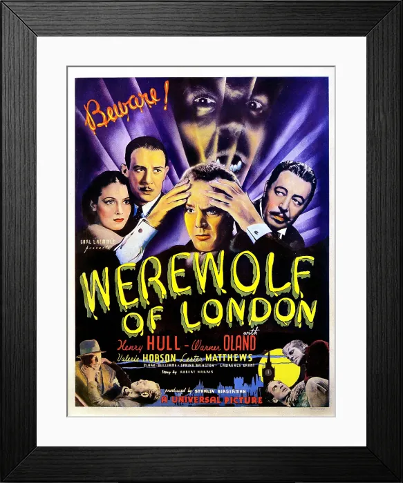 Framed Print : WEREWOLF OF LONDON, top from left, Valerie Hobson, Lester Matthews, Warren Hull, Warner Oland, bottom left: Warner Oland, Henry Hull, bottom right, Lester Matthews, Warren Hull