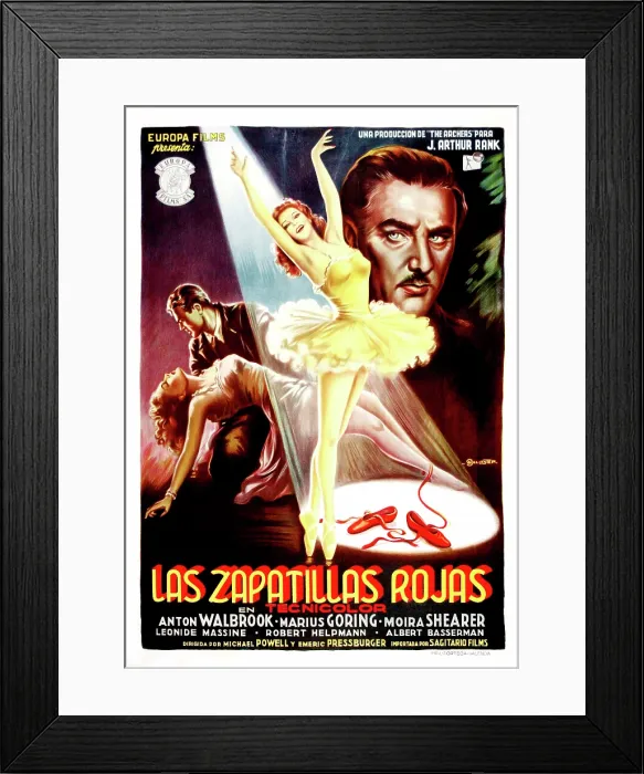 Framed Print : THE RED SHOES, (aka LAS ZAPATILLAS ROJAS), poster art from Spain, from lower left: Moira Shearer, Marius Goring, Moira Shearer, Anton Walbrook, 1948 Framed Print : THE RED SHOES, (aka LAS ZAPATILLAS ROJAS), poster art from Spain, from lower left: Moira Shearer, Marius Goring, Moira Shearer, Anton Walbrook, 1948